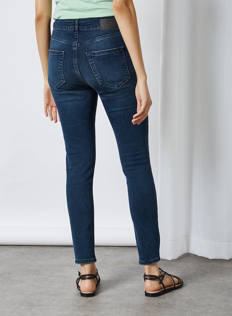 PIECES - Mid Rise Skinny Fit Jeans Dark Blue Denim - Image 1