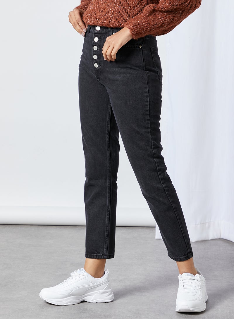 trendyol - High-Rise Mom Jeans Black - Image 1