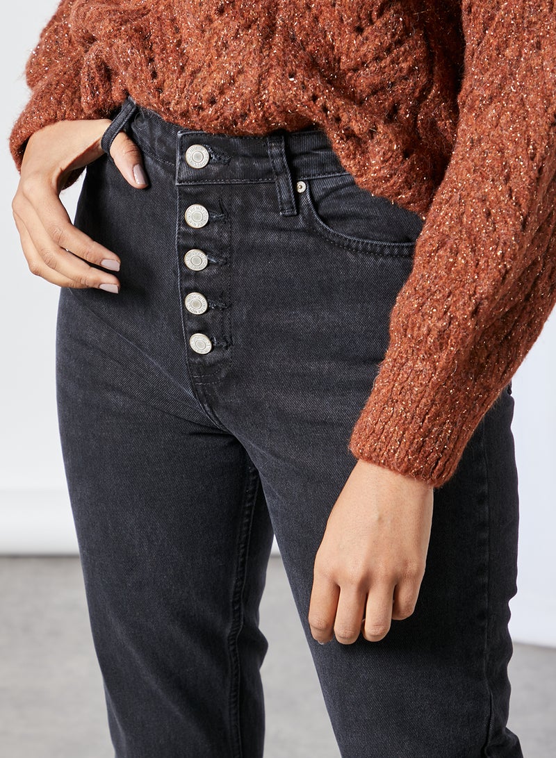 trendyol - High-Rise Mom Jeans Black - Image 1