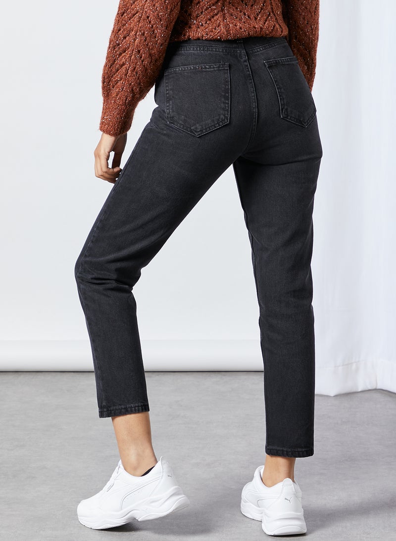 trendyol - High-Rise Mom Jeans Black - Image 1