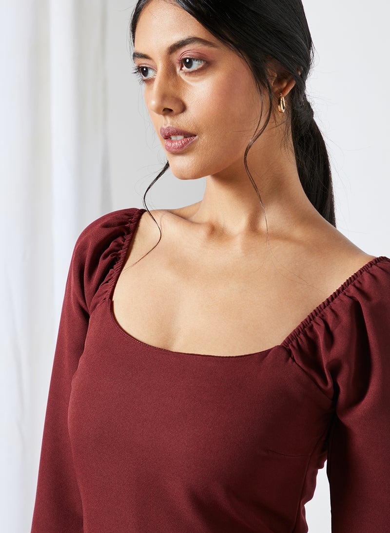 trendyol - Ruffled Hem Mini Dress Burgundy - Image 1