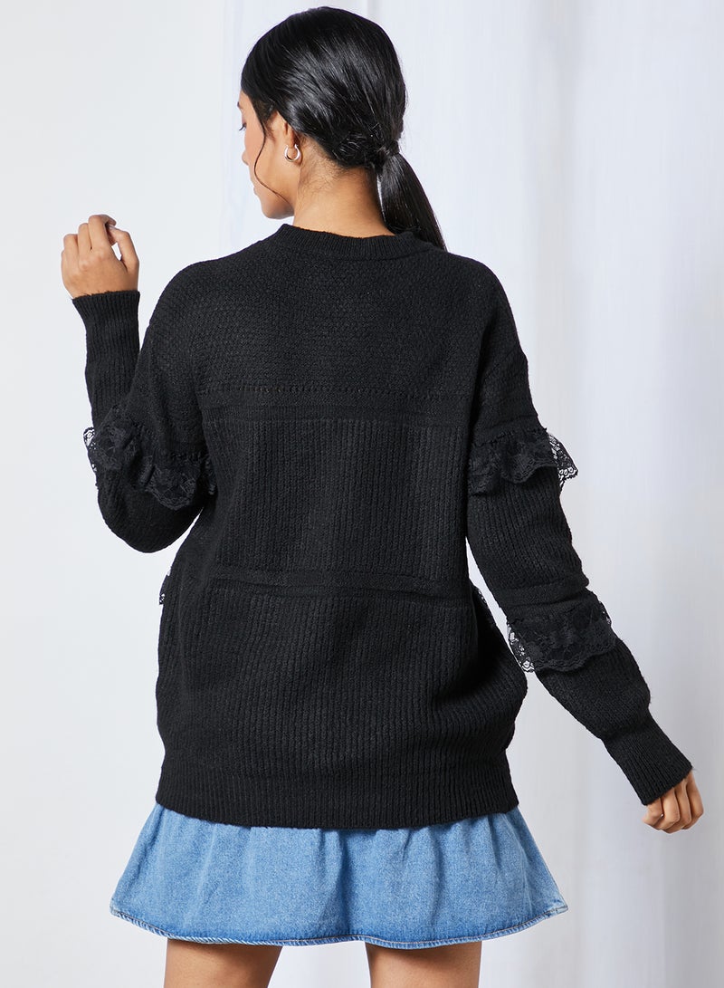trendyol - Lace Ruffled Sweater Black - Image 1