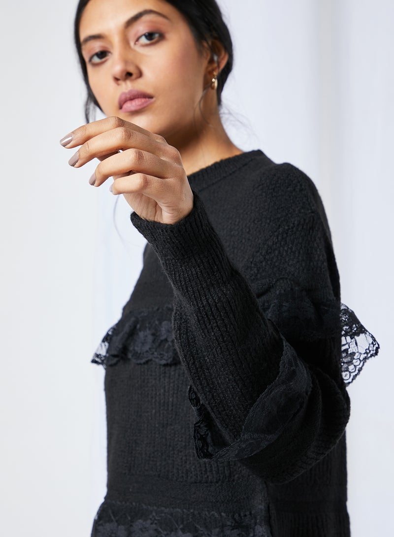trendyol - Lace Ruffled Sweater Black - Image 1