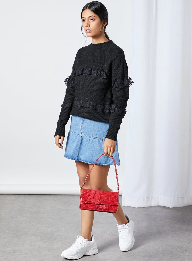 trendyol - Lace Ruffled Sweater Black - Image 1