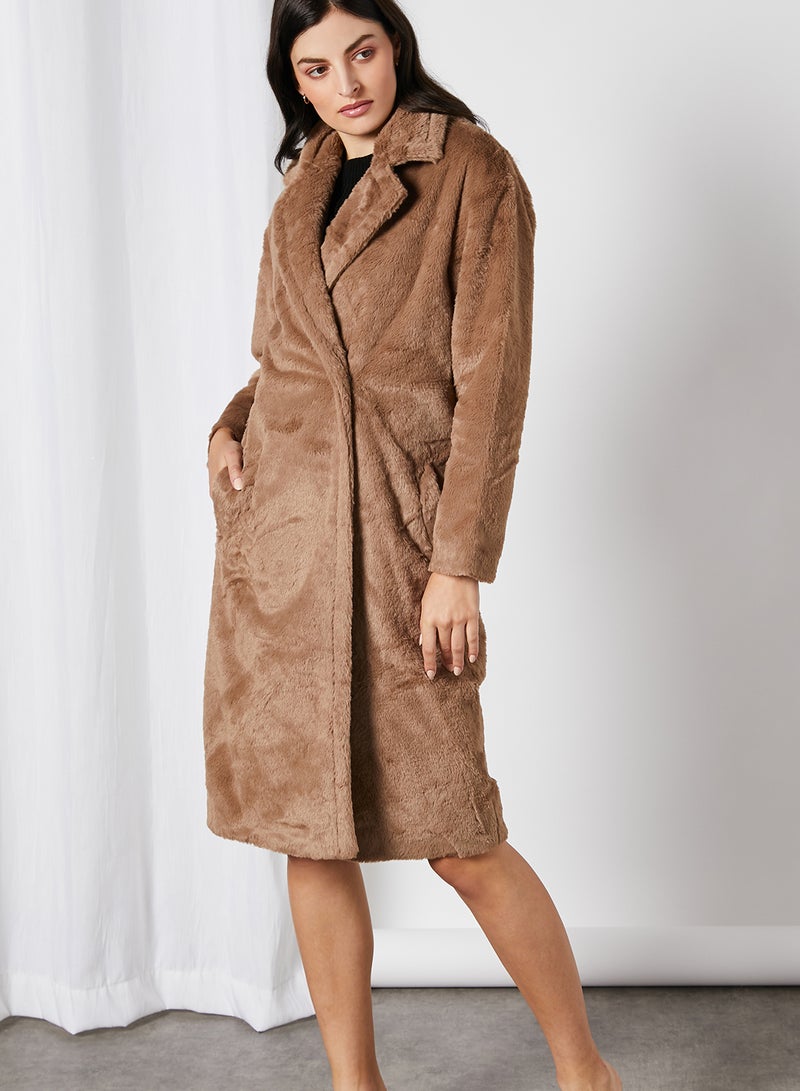 trendyol - Faux Fur Longline Coat Mink - Image 1