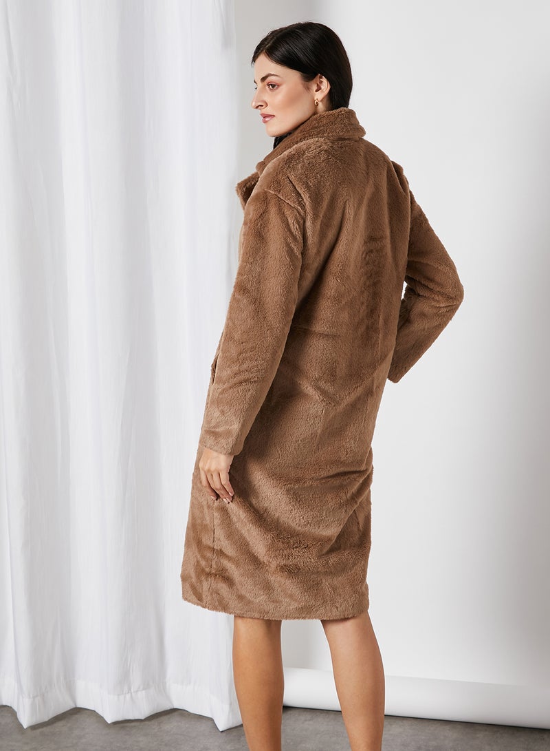 trendyol - Faux Fur Longline Coat Mink - Image 1