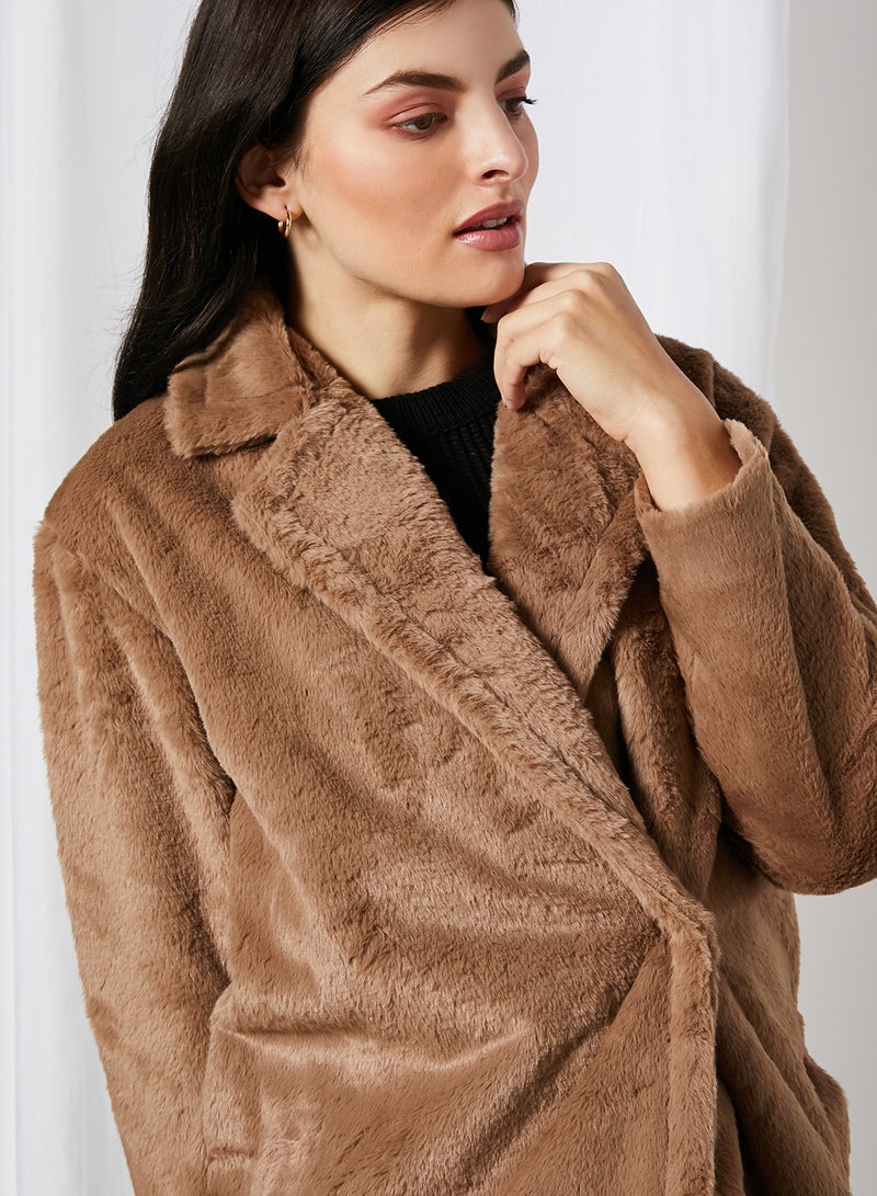 trendyol - Faux Fur Longline Coat Mink - Image 1