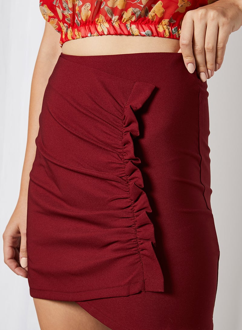 trendyol - Ruffle Detailed Mini Skirt Burgundy - Image 1