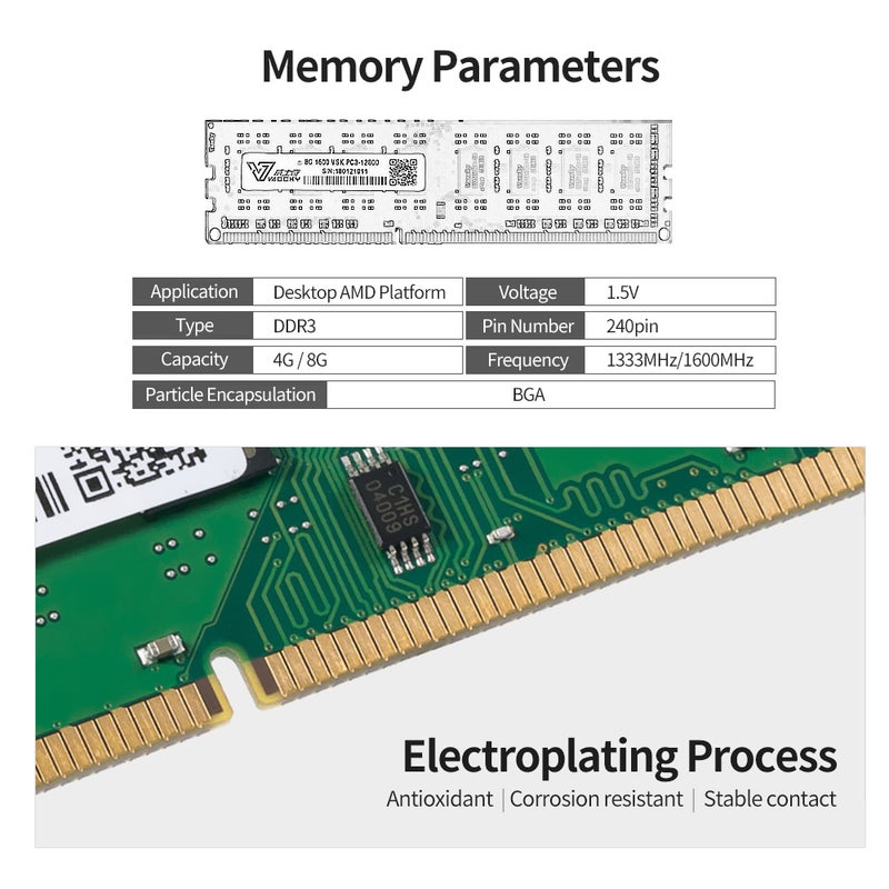 DDR3 High Speed Read/Write AMD Noiseless Desktop Memory Green