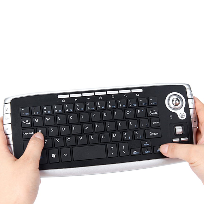 Generic - 2.4GHz Wireless Keyboard with Trackball Mouse Scroll Wheel Remote Control Black - Image 1