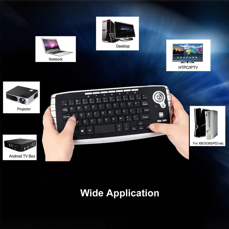 Generic - 2.4GHz Wireless Keyboard with Trackball Mouse Scroll Wheel Remote Control Black - Image 1