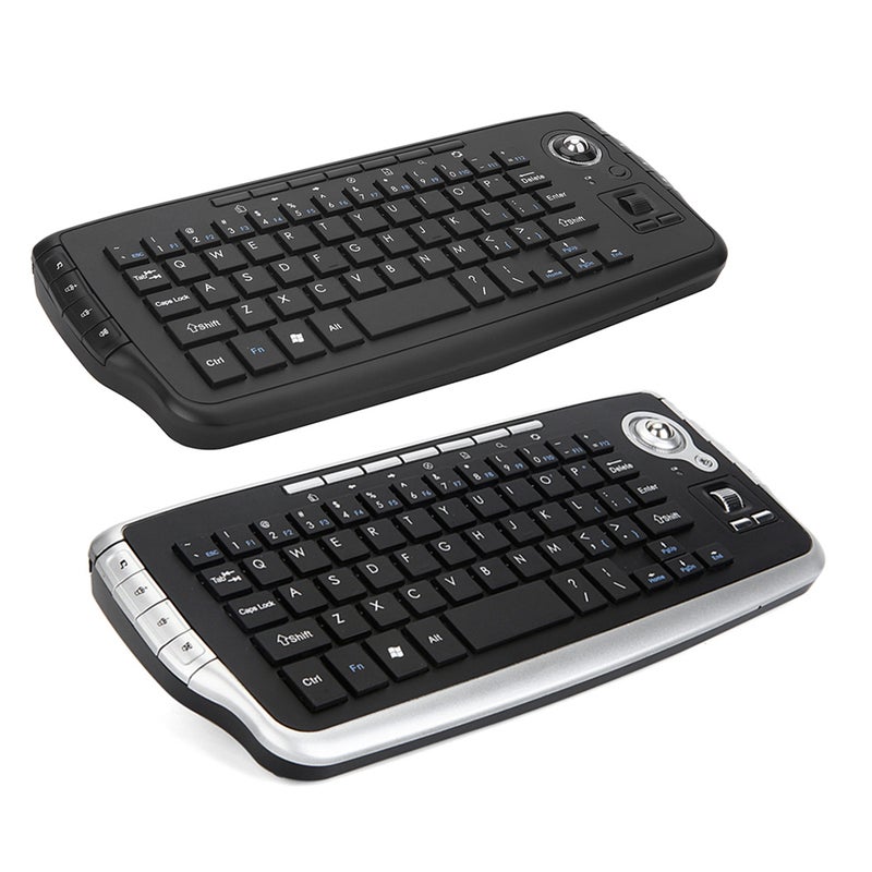 Generic - 2.4GHz Wireless Keyboard with Trackball Mouse Scroll Wheel Remote Control Black - Image 1