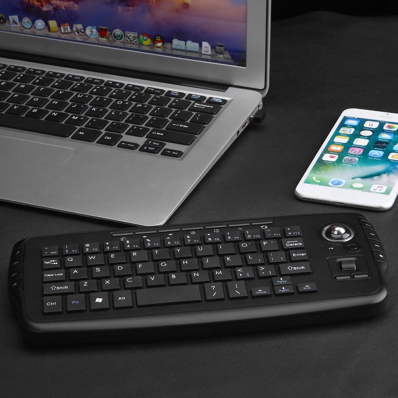 2.4GHz Wireless Keyboard with Trackball Mouse Scroll Wheel Remote Control Black