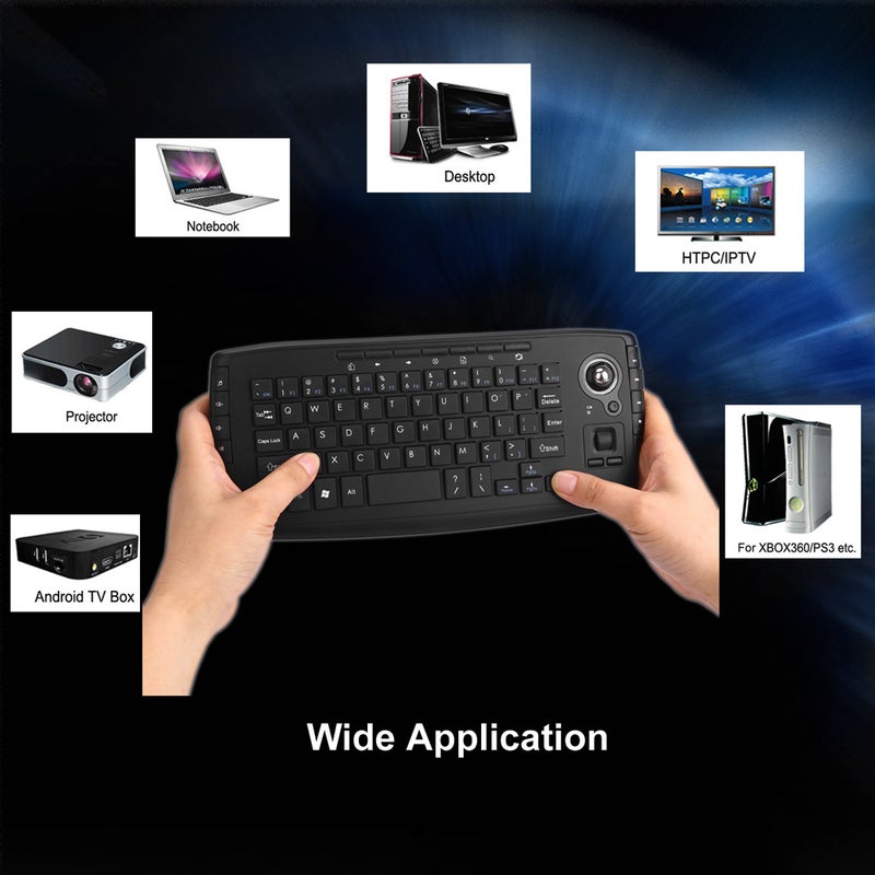 2.4GHz Wireless Keyboard with Trackball Mouse Scroll Wheel Remote Control Black