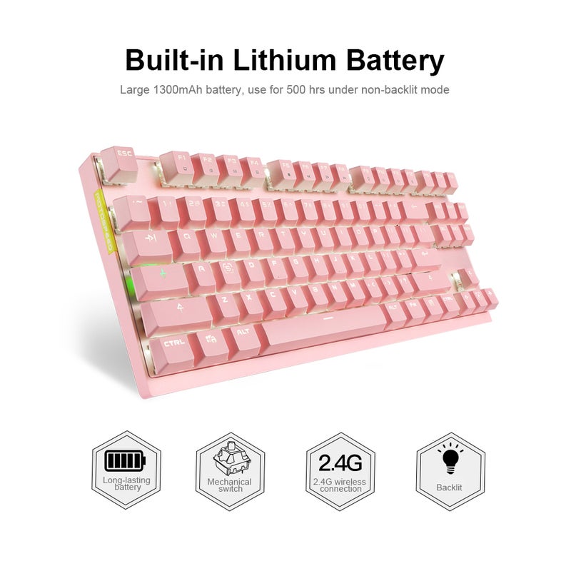 Motospeed - Wireless Dual Mode Mechanical Keyboard With Blue Switch - English Pink - Image 1