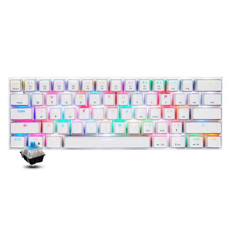 Motospeed CK62 61 Keys RGB Mechanical Dual Mode Keyboard With OUTEMU Blue Switches - English White  - Image 1