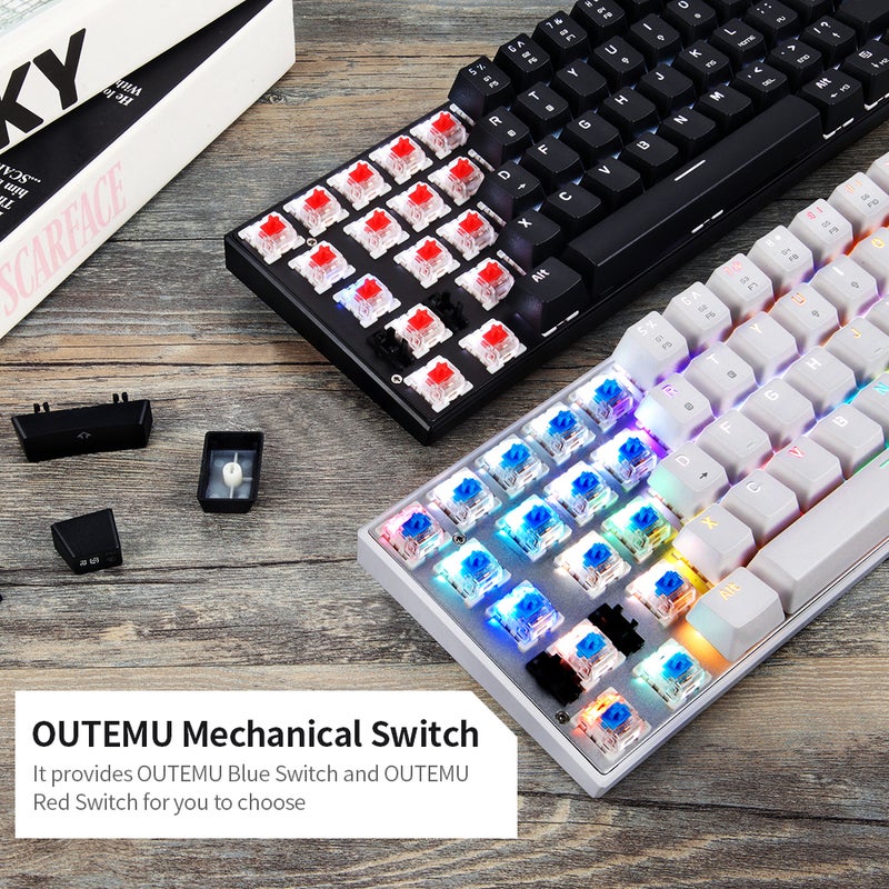 Motospeed CK62 61 Keys RGB Mechanical Dual Mode Keyboard With OUTEMU Blue Switches - English White  - Image 5