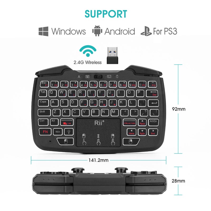 RK707 2.4GHz Wireless Game Controller Keyboard Mouse Combo with Touchpad - English - v1601703193/N40675181A_4