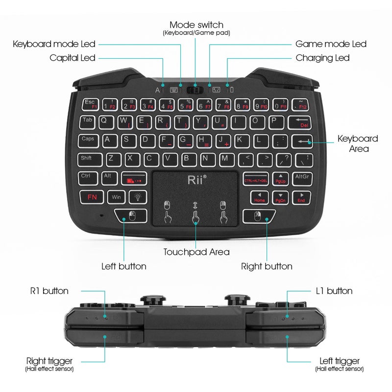 RK707 2.4GHz Wireless Game Controller Keyboard Mouse Combo with Touchpad - English - v1601703194/N40675181A_5