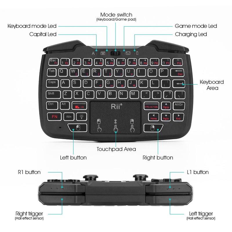 RII - RK707 2.4GHz Wireless Game Controller Keyboard Mouse Combo with Touchpad - English - Image 1