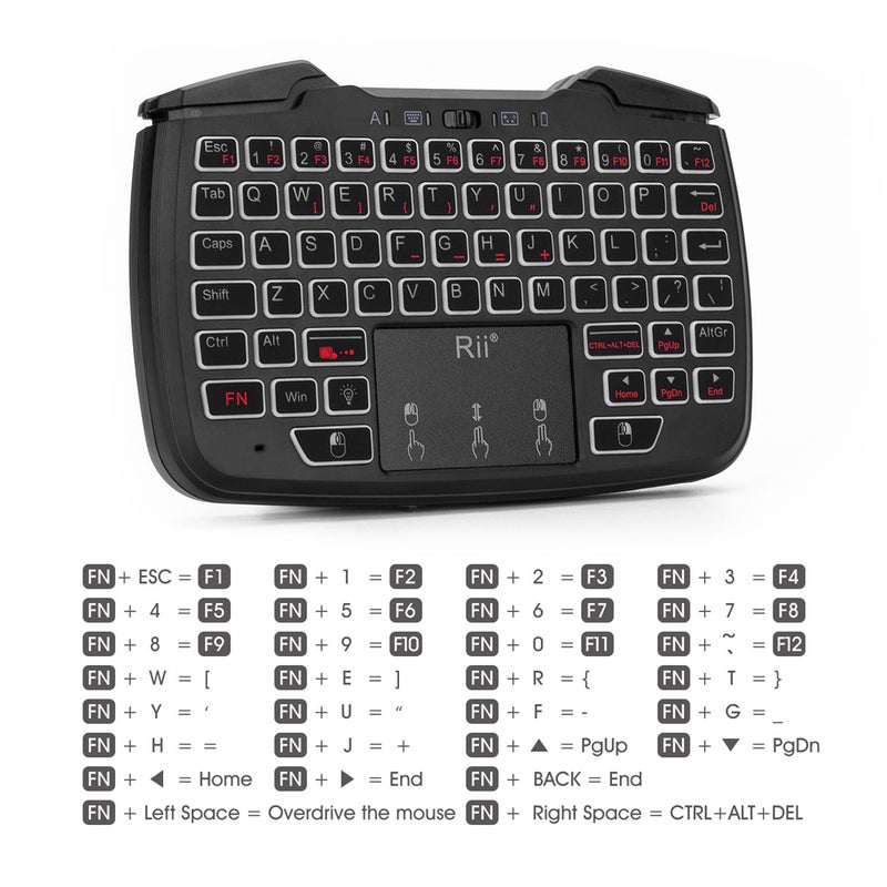 RII - RK707 2.4GHz Wireless Game Controller Keyboard Mouse Combo with Touchpad - English - Image 1
