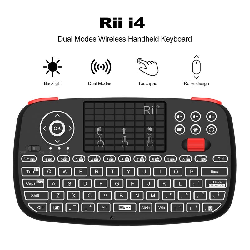RII - i4 Mini Bluetooth Keyboard with Touchpad Remote Control Compatible - English Black - Image 1