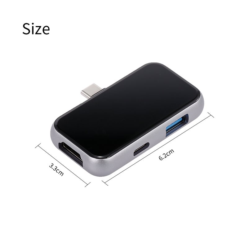 Generic - 3 In 1 Type-C Adapter HUB 4K HDMI USB 3.0 PD Charging Multi-Function Converter Plug & Play Black/Silver - Image 1