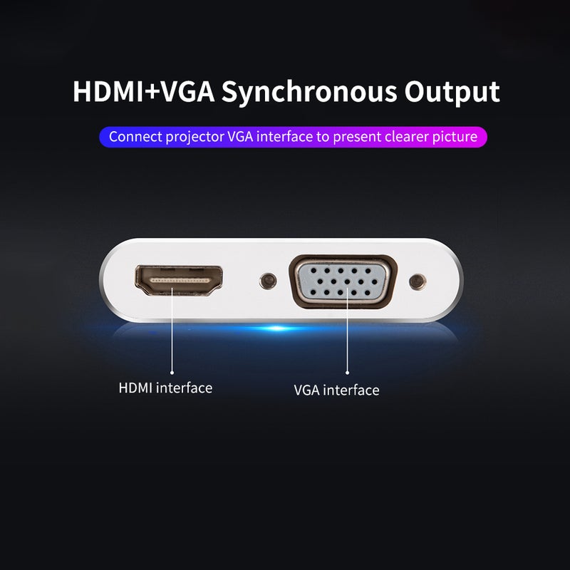 Generic - 2-In-1 Expansion Hub USB C to HD/VGA Adapter 4K/1080P Converter Silver - Image 1