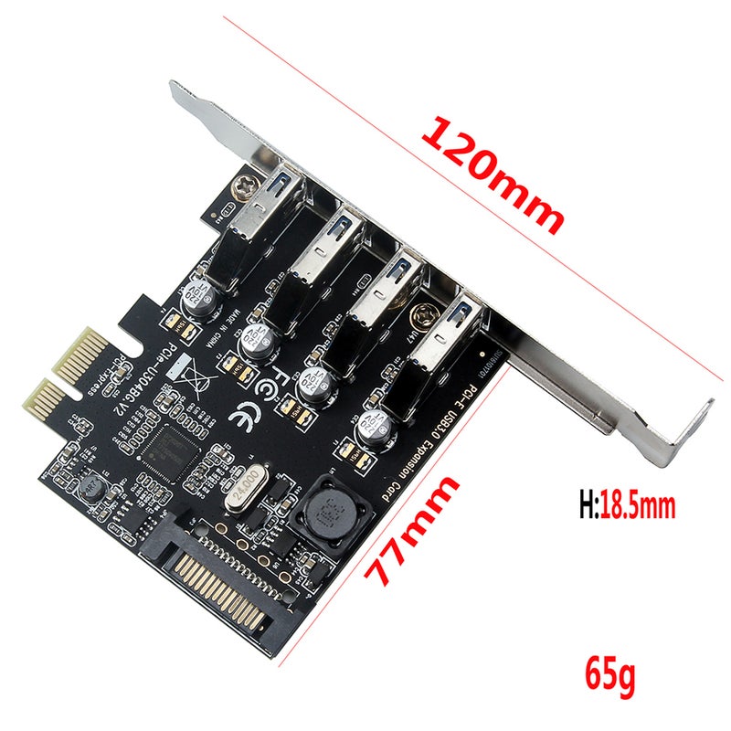 Generic Four Ports USB 3.0 Super Fast 5 Gbps PCI-E Expansion Card Black  - Image 3
