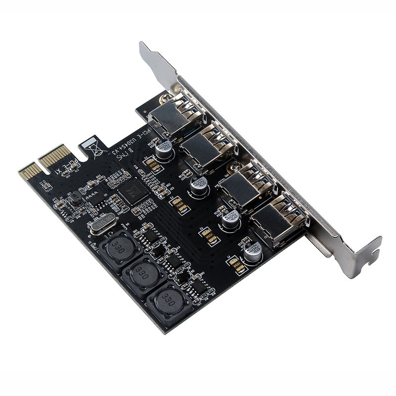 Generic Four Ports USB 3.0 Super Fast 5 Gbps PCI-E Expansion Card Black  - Image 1