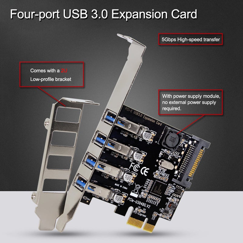Generic Four Ports USB 3.0 Super Fast 5 Gbps PCI-E Expansion Card Black  - Image 5