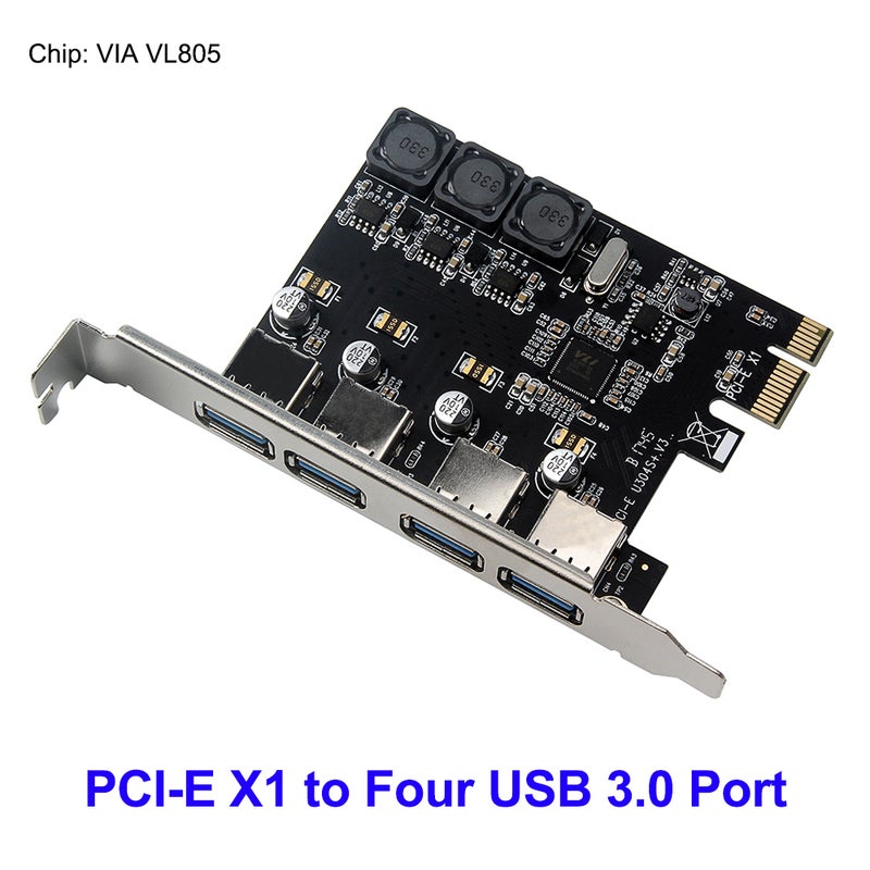 Generic Four Ports USB 3.0 Super Fast 5 Gbps PCI-E Expansion Card Black  - Image 5