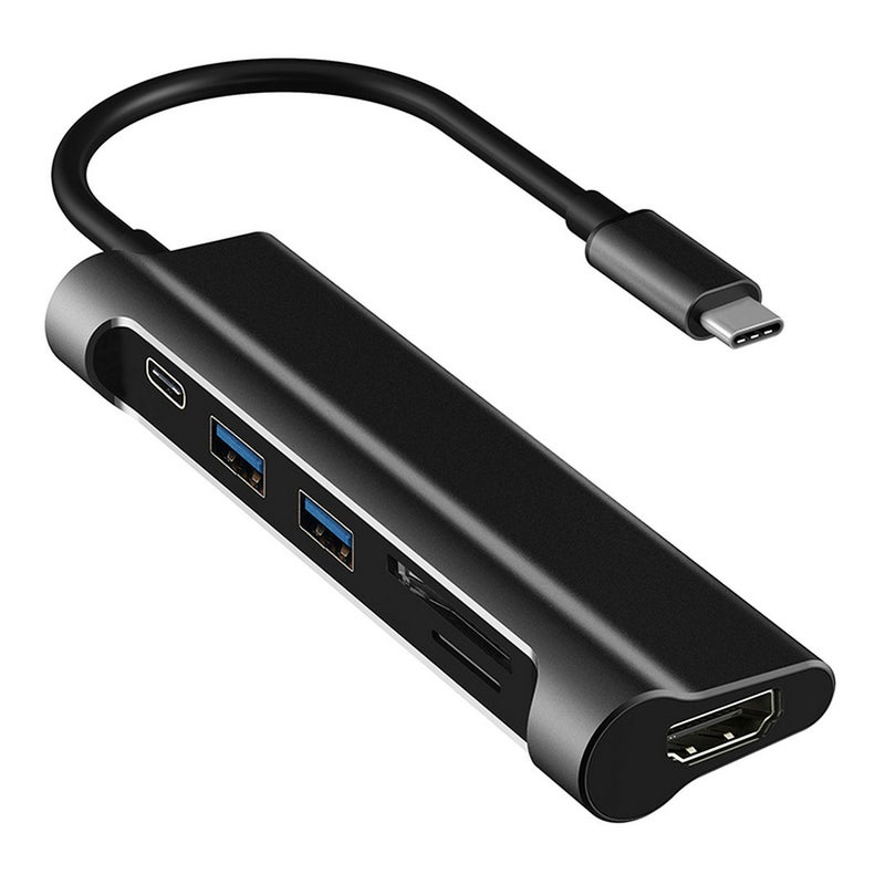 مُوزع بمنفذ type-C بمداخل USB - SD - TF أسود - Image 1