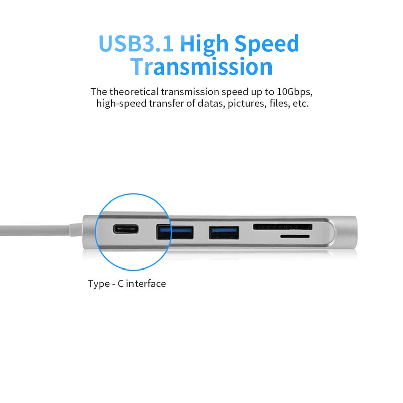 مُوزع بمنفذ type-C بمداخل USB - SD - TF أسود - Image 3