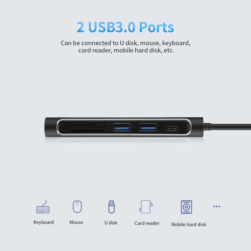 مُوزع بمنفذ type-C بمداخل USB - SD - TF أسود - Image 5