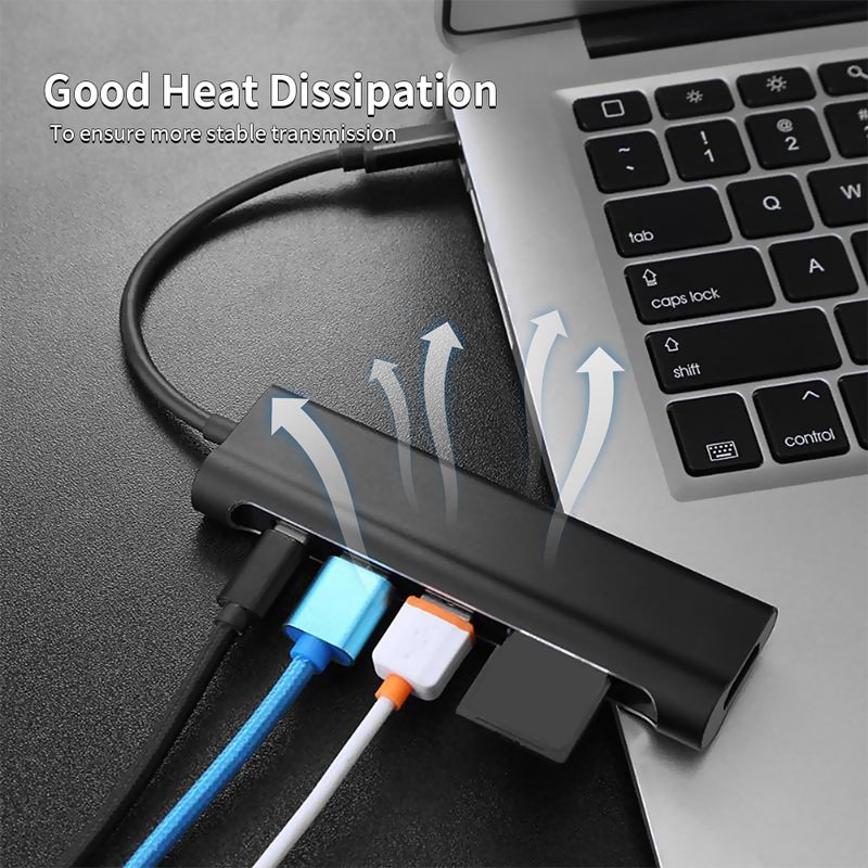 مُوزع بمنفذ type-C بمداخل USB - SD - TF أسود - Image 2