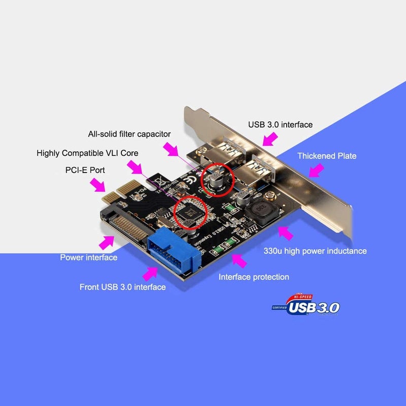 PCI-E To USB 3.0 Expansion Card For Desktop PC 12 x 7.5cm Black/Silver