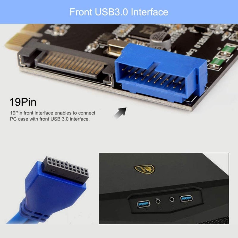 PCI-E To USB 3.0 Expansion Card For Desktop PC 12 x 7.5cm Black/Silver
