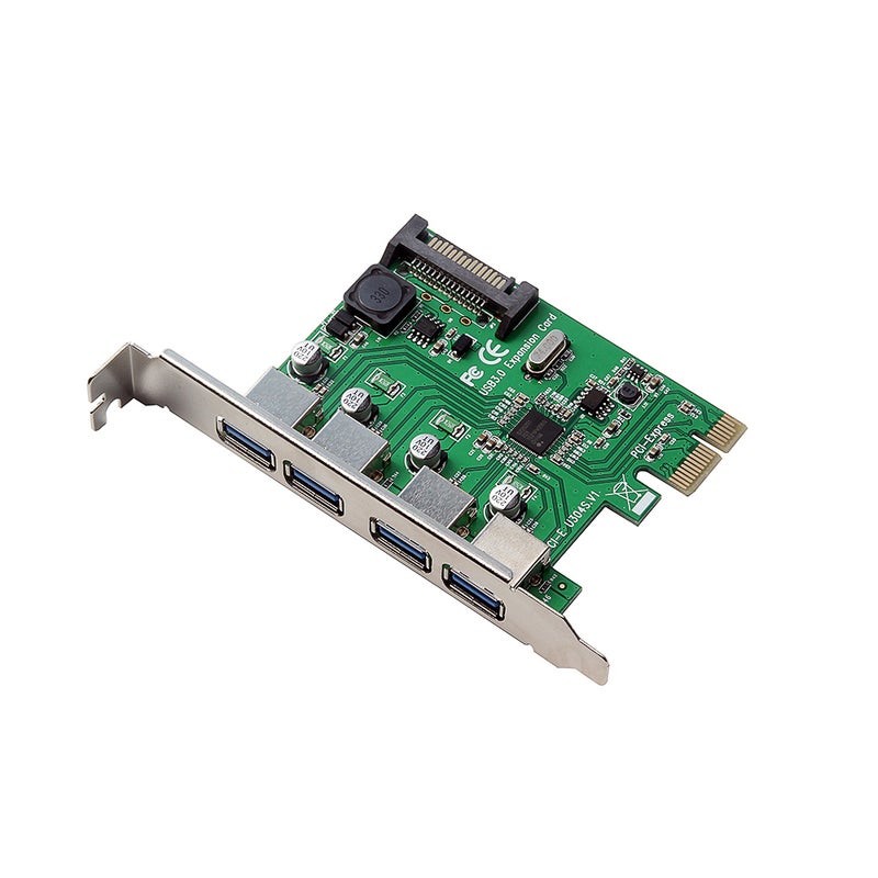 Generic 15 Pin PCI-E To Four USB 3.0 Ports Expansion Card For Desktop PC Green/Silver  - Image 1