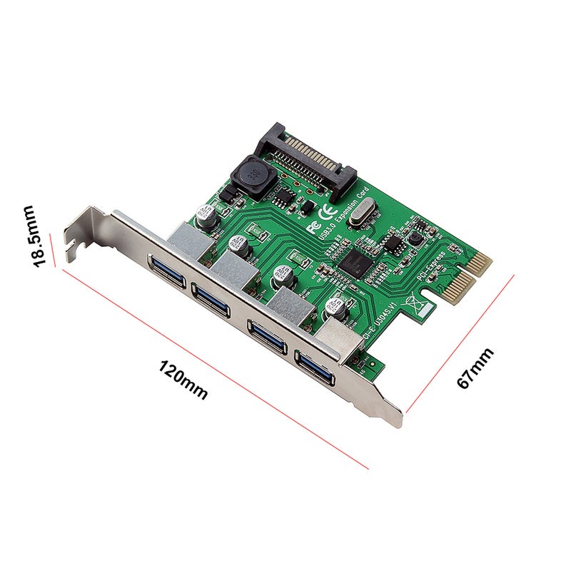 Generic 15 Pin PCI-E To Four USB 3.0 Ports Expansion Card For Desktop PC Green/Silver  - Image 3