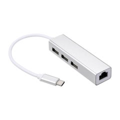محول إيثرنت سريع بـ 3 منافذ USB-C وبطاقة شبكة RJ45 لجهاز Macbook باللون الفضي فضي