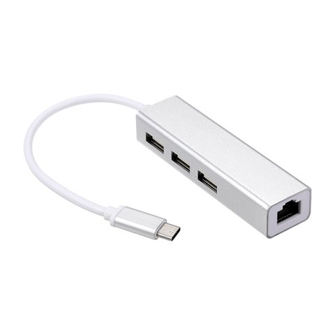 USB-C 3 Port Hub Fast Ethernet Adapter RJ45 Network Card For Macbook Silver