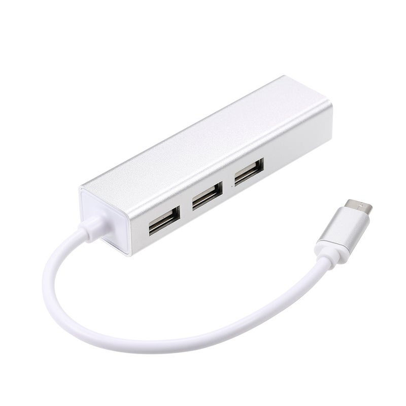ماركة غير محددة - محول إيثرنت سريع بـ 3 منافذ USB-C وبطاقة شبكة RJ45 لجهاز Macbook باللون الفضي فضي - Image 1
