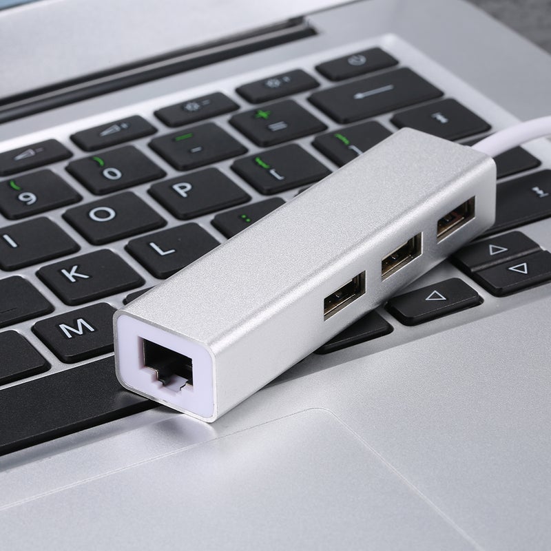 ماركة غير محددة - محول إيثرنت سريع بـ 3 منافذ USB-C وبطاقة شبكة RJ45 لجهاز Macbook باللون الفضي فضي - Image 1