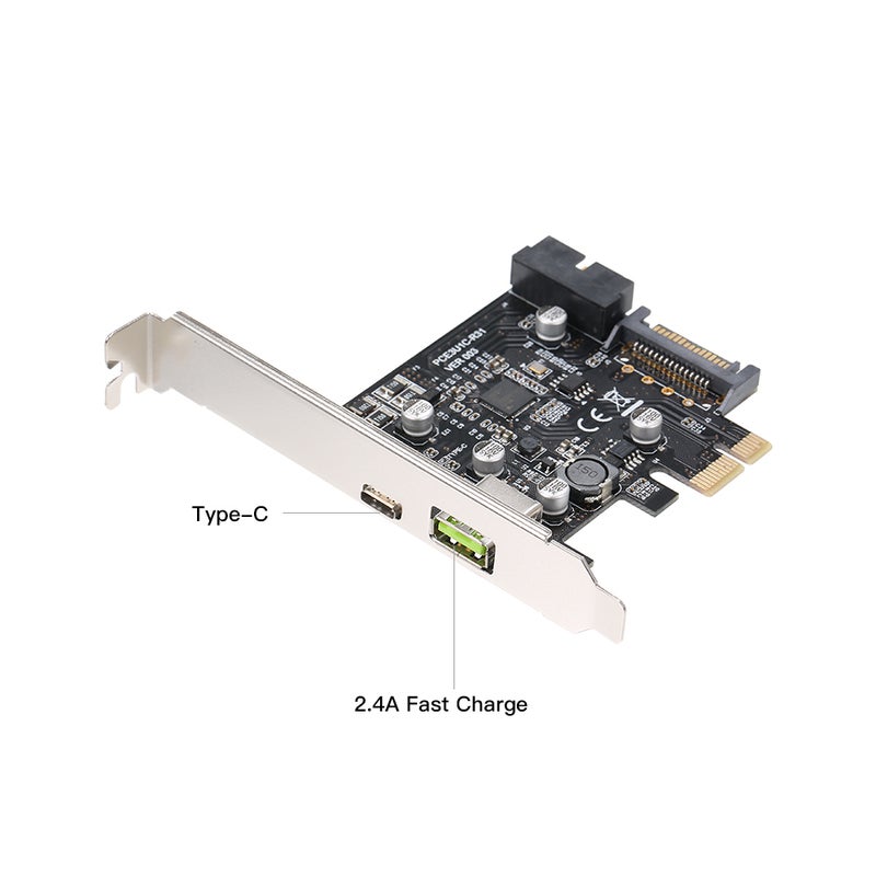 Generic - 19 Pin PCI-E To USB 3.1 Type-C Expansion Card Black/Silver - Image 1