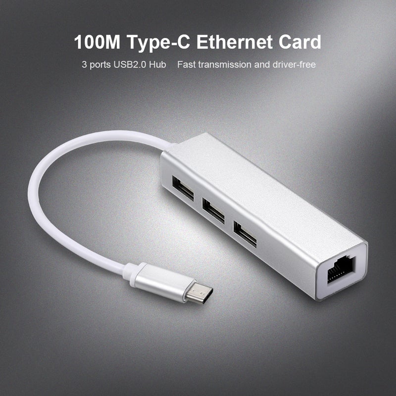 Generic USB-C 3 Port Hub Fast Ethernet Adapter RJ45 Network Card For Macbook Silver  - Image 3