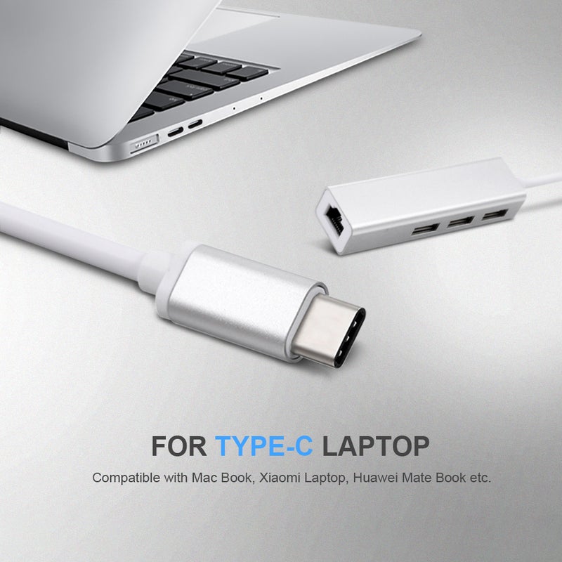 Generic USB-C 3 Port Hub Fast Ethernet Adapter RJ45 Network Card For Macbook Silver  - Image 5