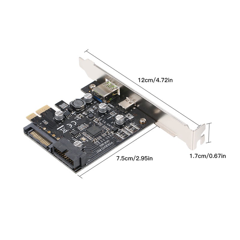 Generic - 19 Pin PCI-E To USB 3.1 Type-C Expansion Card Black/Silver - Image 1