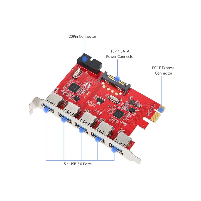 PCI-E To USB 3.0 5 Ports Express Expansion Card Red/Black/Silver - v1601703281/N40670302A_6