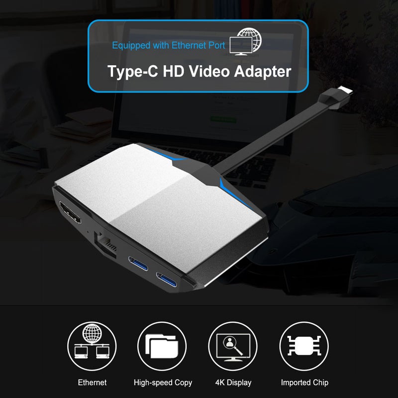 docooler Dock To HD Converter Type-C Hub For Macbook Pro Dell Grey/Black - Image 4